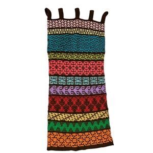 1970s- Brown Bright Color- Curtain Panel- Crochet Handmade- Vintage Retro Decor